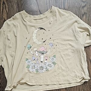 Graphic Kids Shirt with Moon and Mushrooms